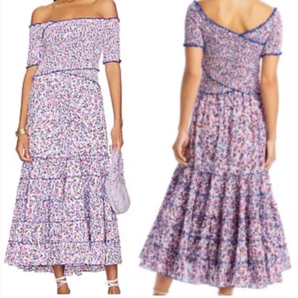 Poupette St Barth Soledad On/Off-The-Shoulder Smocked Midi-Dress Pink Size Large - Picture 16 of 16